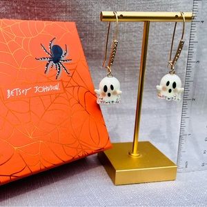 Betsey Johnson glow in the dark Halloween ghost dangle earrings with rhinestones